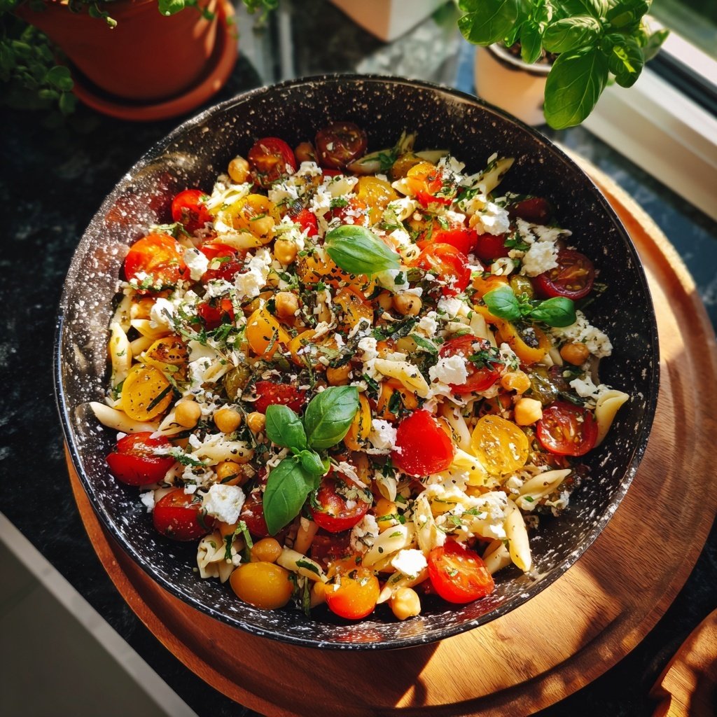 Mediterraner Nudelsalat Mit Kichererbsen