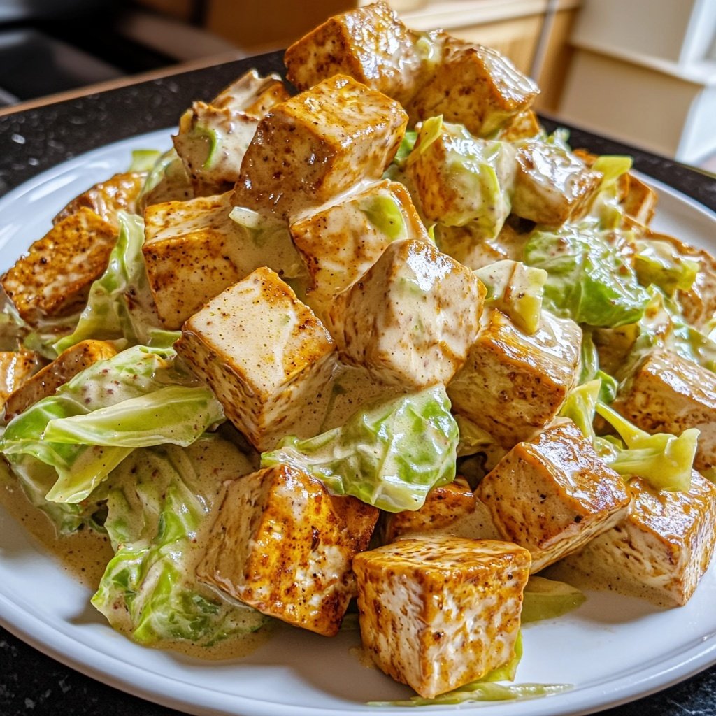 Veganer Sahne-Wirsing mit würzigem Tofu