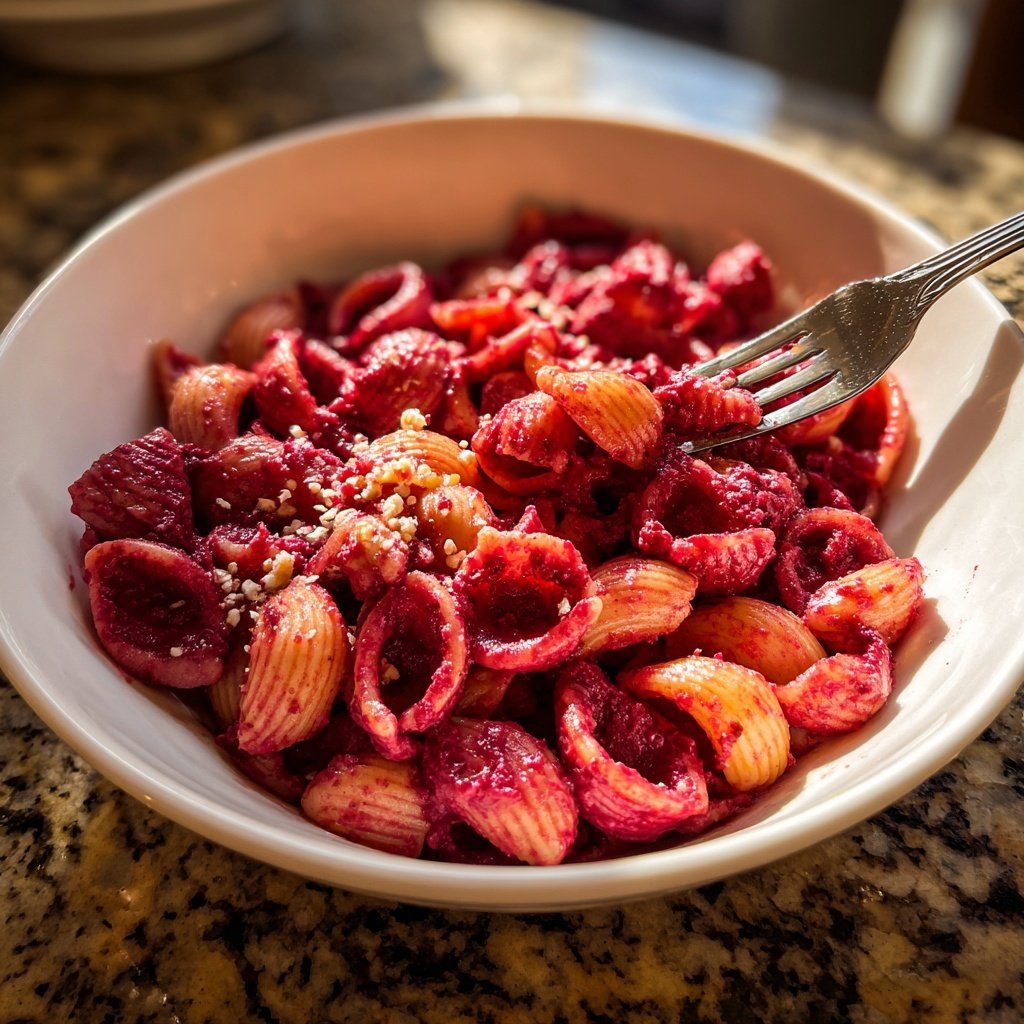 Herzförmige Pasta mit Rote-Bete-Sauce