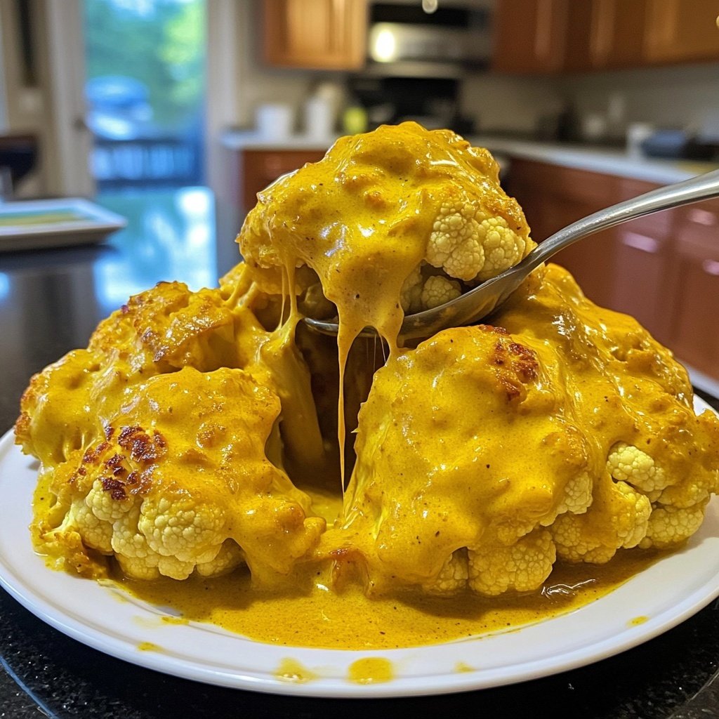 Im Ofen geschmorter Blumenkohl mit Kokos-Currysauce