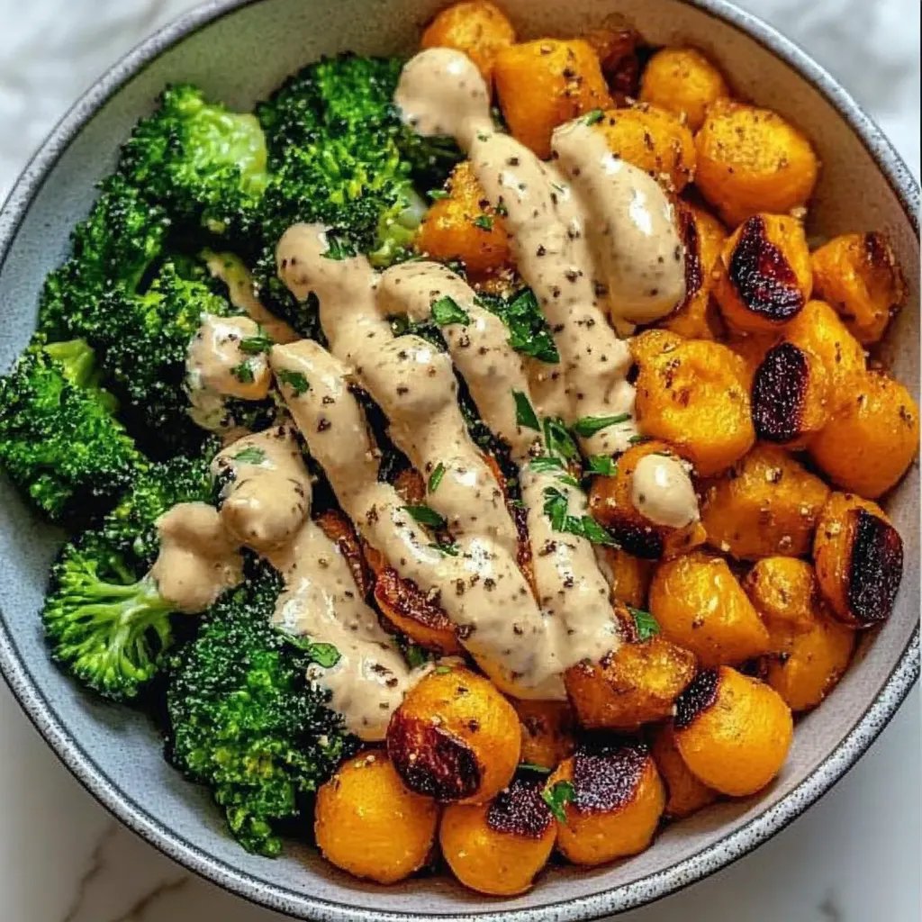 Kichererbsen-Bowl mit geröstetem Gemüse & Tahini