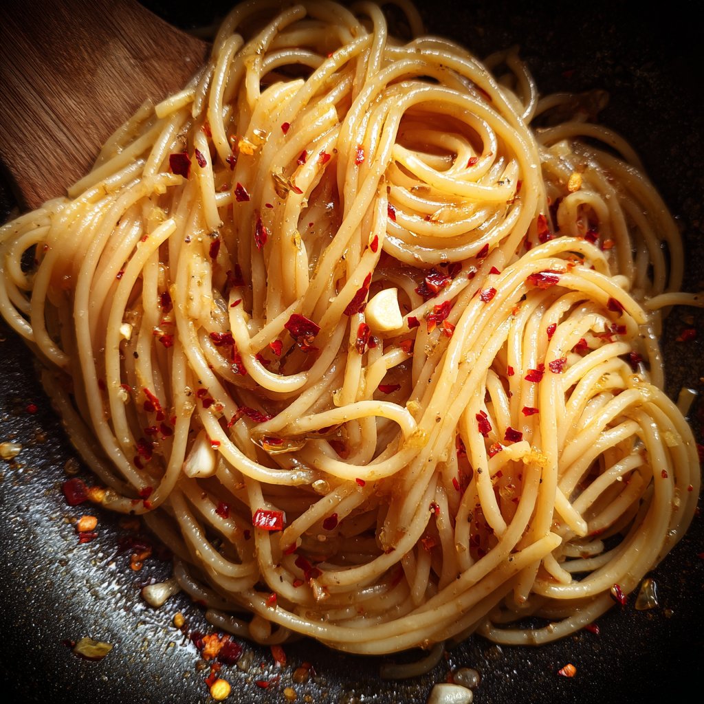 Spaghetti mit Chili und Knoblauchöl