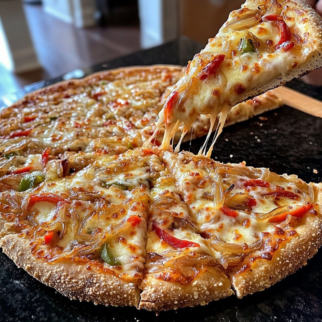 Pizza mit Zwiebeln und Paprika