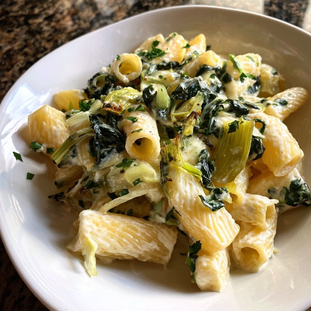 Rigatoni mit Lauch und Sahne