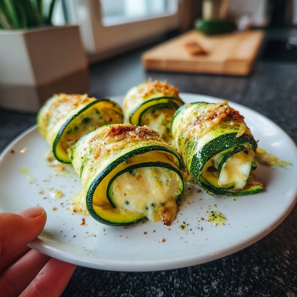 Herzhafte Zucchini-Röllchen mit Frischkäse (kaltes Fingerfood) - leicht & lecker