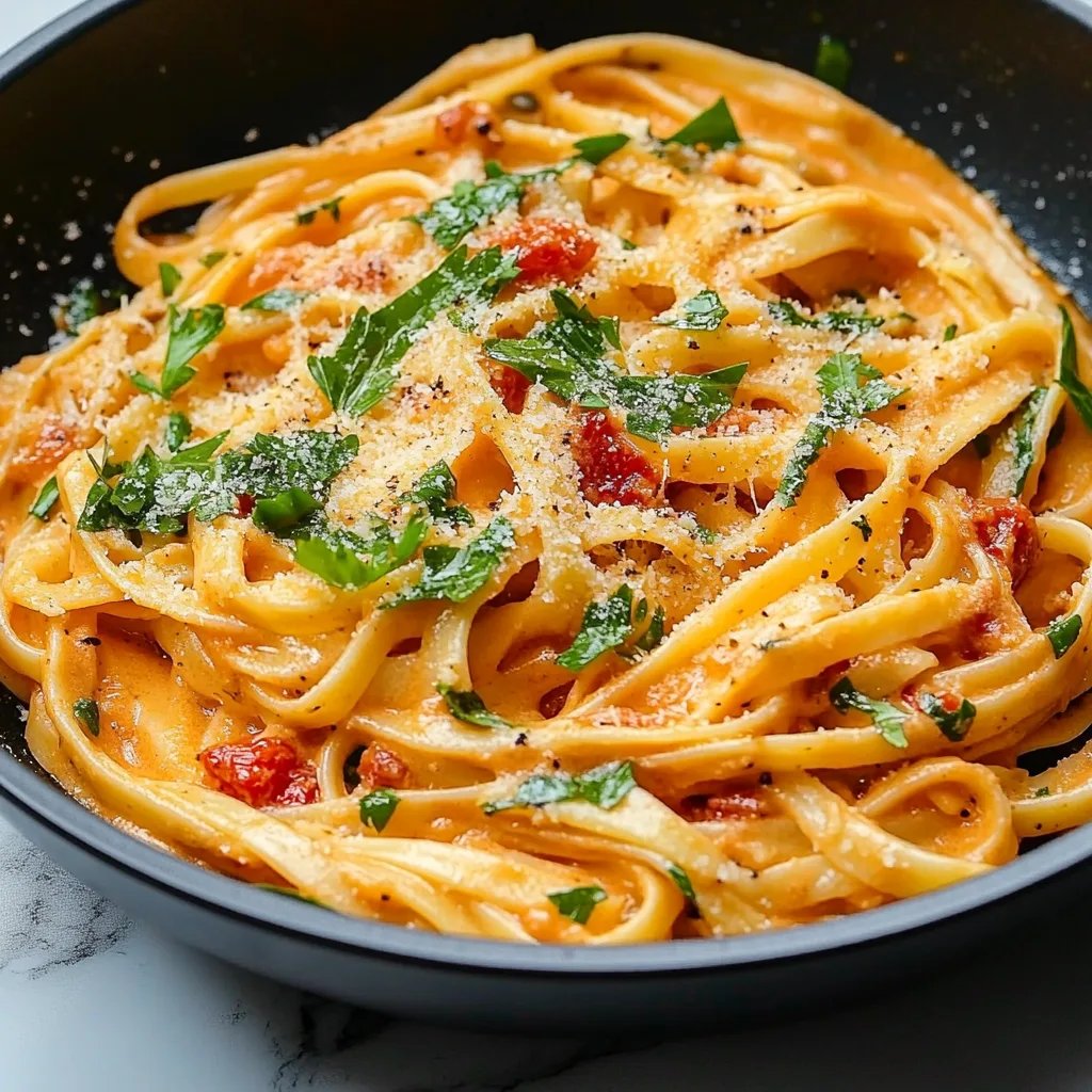 Cremige vegane Pasta mit sonnengetrockneten Tomaten